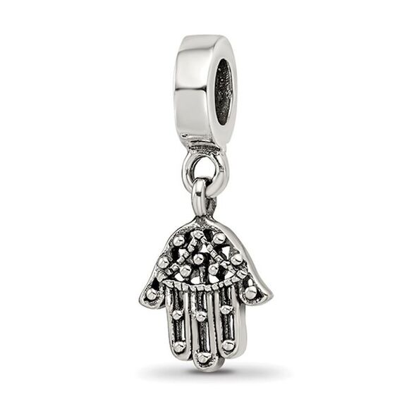 Reflection Beads Jewelry - Sterling Silver 925 Hamsa Dangle Bead with Antiqued Finish Solid Casted Design